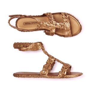 Melissa Campana Barroca Sandals Dark Gold Wings Bugs Lizard Strappy Jelly Flats
